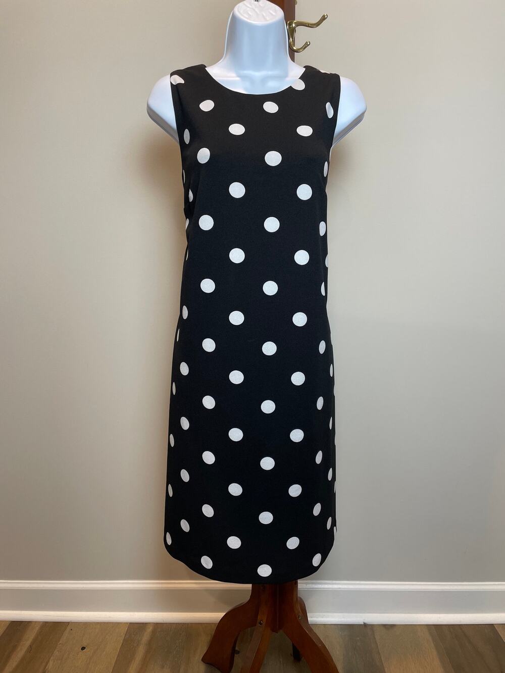 Anne Klein Polka Dot A Line Shift Dress 12 Black White